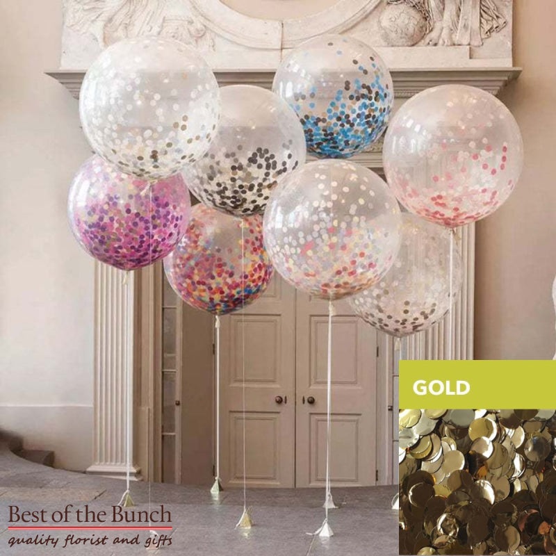 Round Gold Confetti Filled Giant XXL Extra Large Helium Balloon 60cm (24) OR 90cm (36)