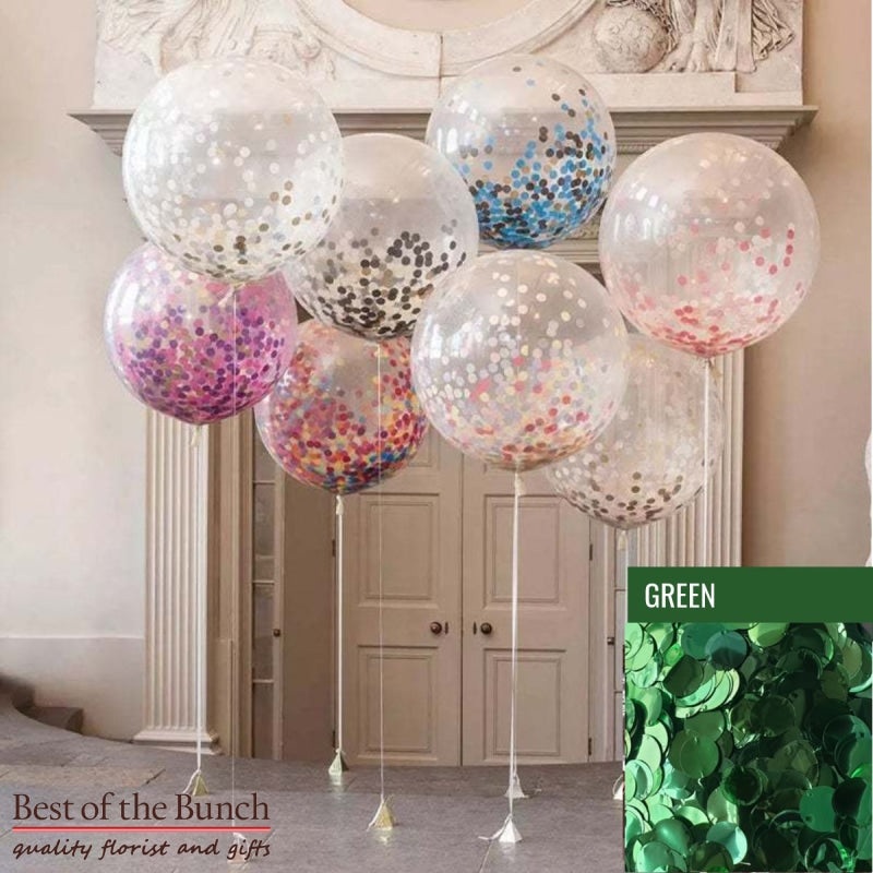 Round Green Confetti Filled Giant XXL Extra Large Helium Balloon 60cm (24) OR 90cm (36)
