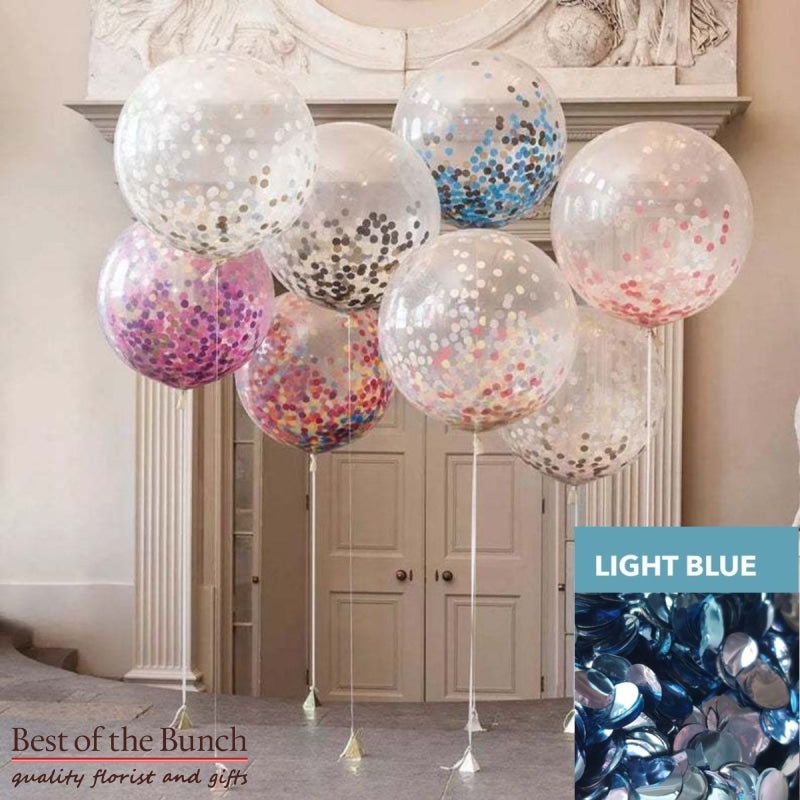 Round Light Baby Blue Confetti Filled Giant XXL Extra Large Helium Balloon 60cm (24) OR 90cm (36)