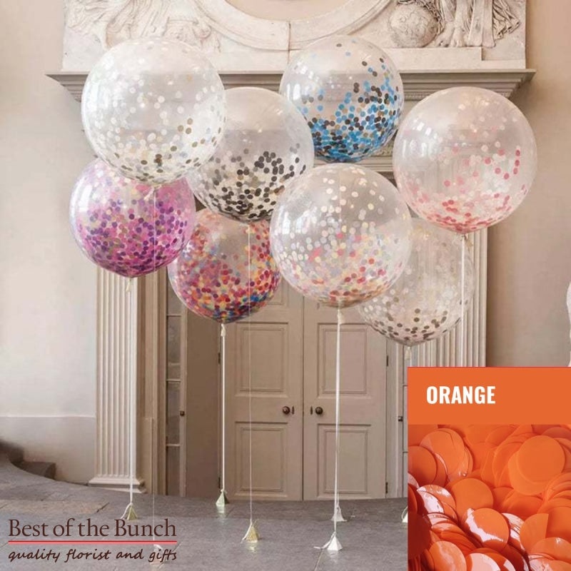 Round Orange Confetti Filled Giant XXL Extra Large Helium Balloon 60cm (24) OR 90cm (36)