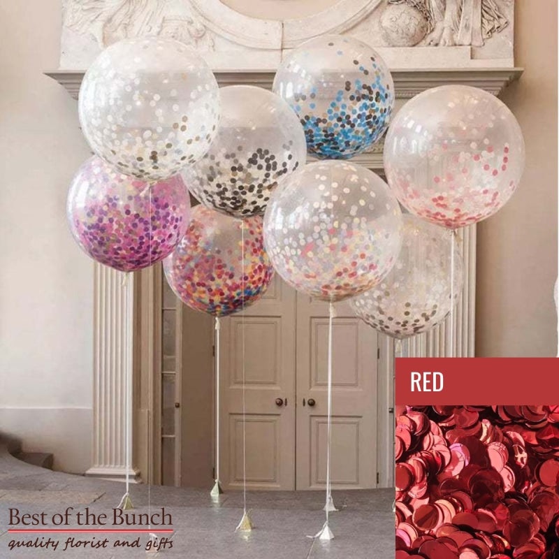 Round Red Confetti Filled Giant XXL Extra Large Helium Balloon 60cm (24) OR 90cm (36)