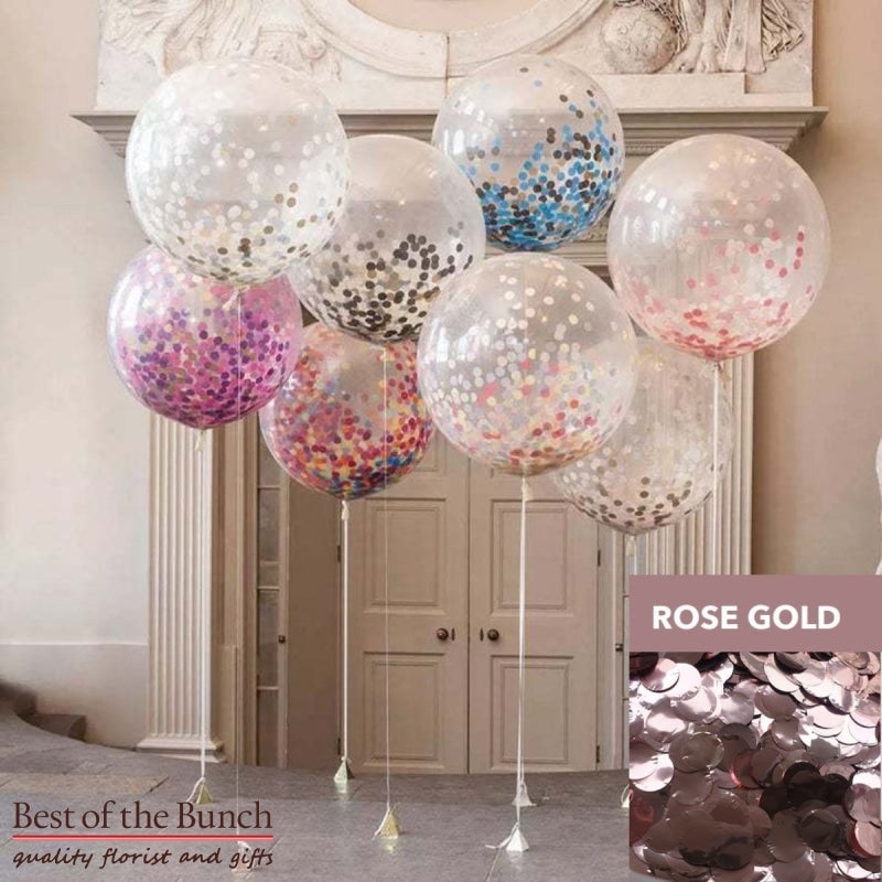 Round Rose Gold Confetti Filled Giant XXL Extra Large Helium Balloon 60cm (24) OR 90cm (36)