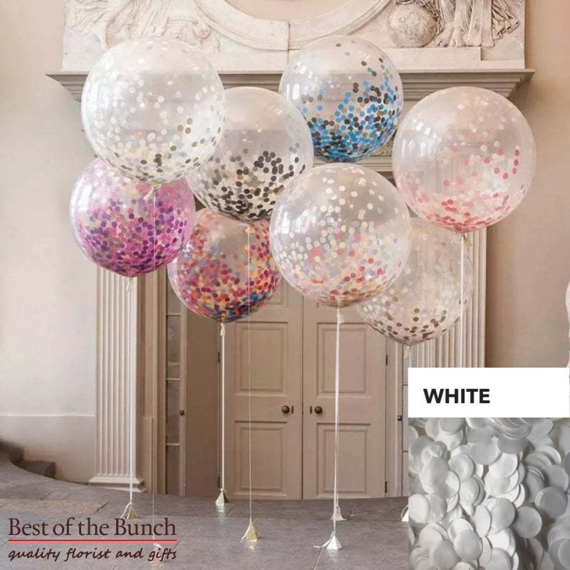 Round White Confetti Filled Giant XXL Extra Large Helium Balloon 60cm (24) OR 90cm (36)