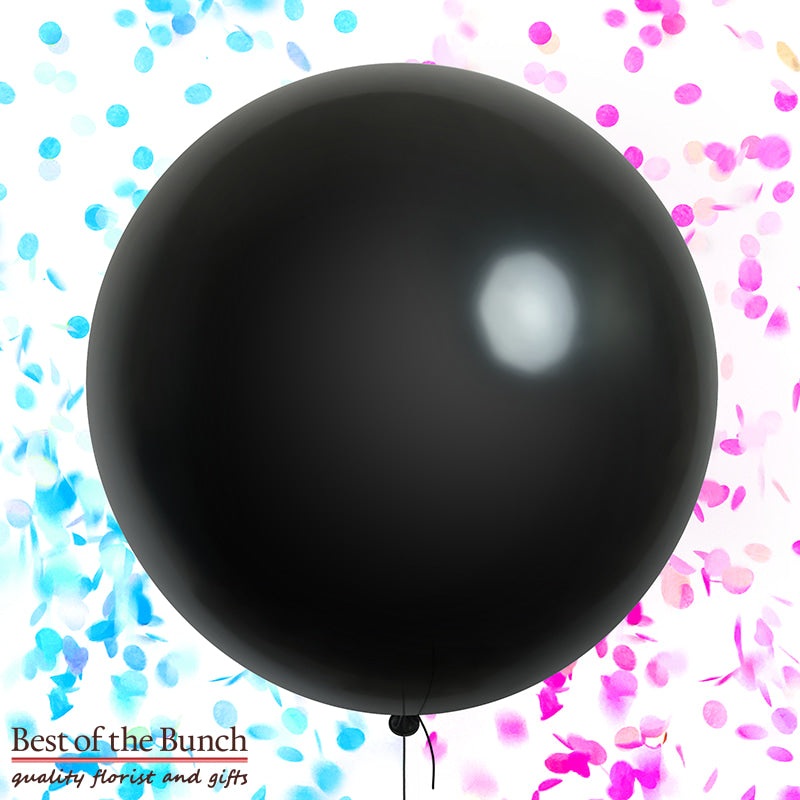 Gender Reveal Giant XXL Extra Large Confetti Filled Helium Balloon – Black Round Latex 60cm (24) OR 90cm (36)