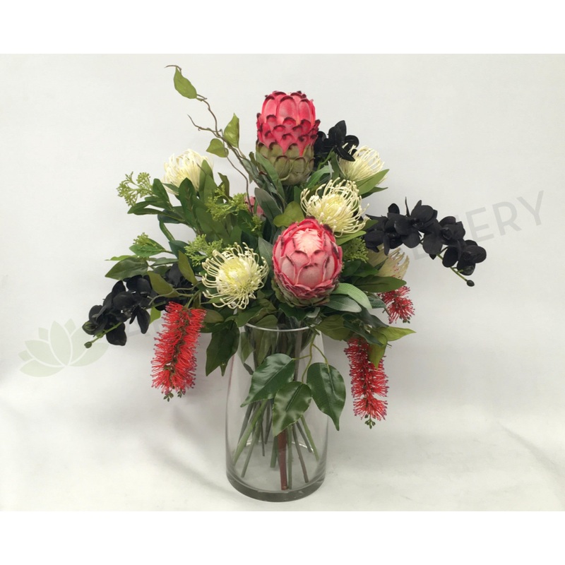 FA1038 – Native mixed with orchid Arrangement (55cm Height)