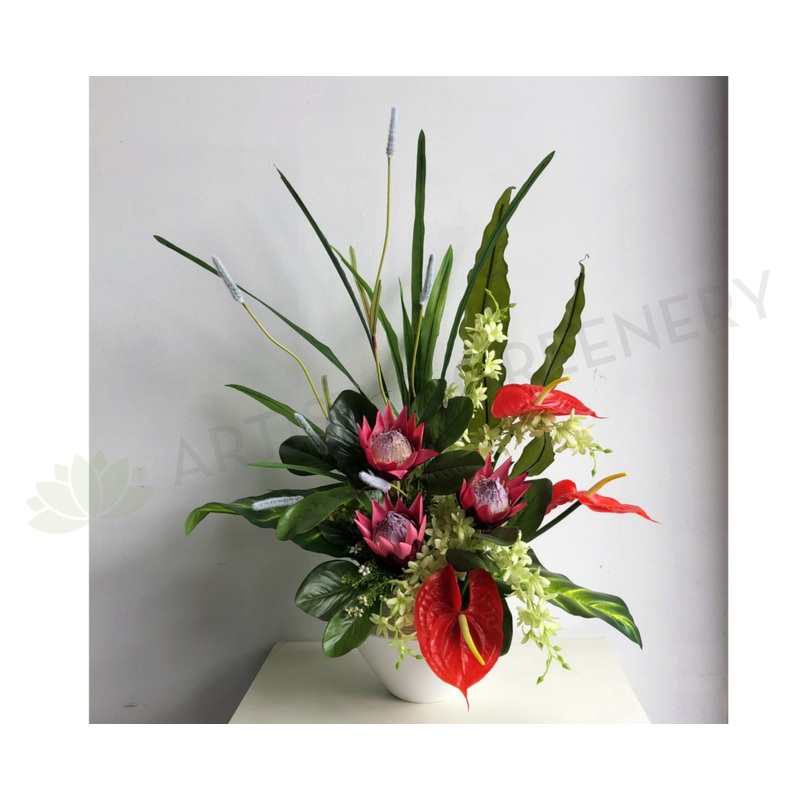 FA1072 – Protea Sugarbushes & Anthuriums Floral Arrangement 80cm Tall