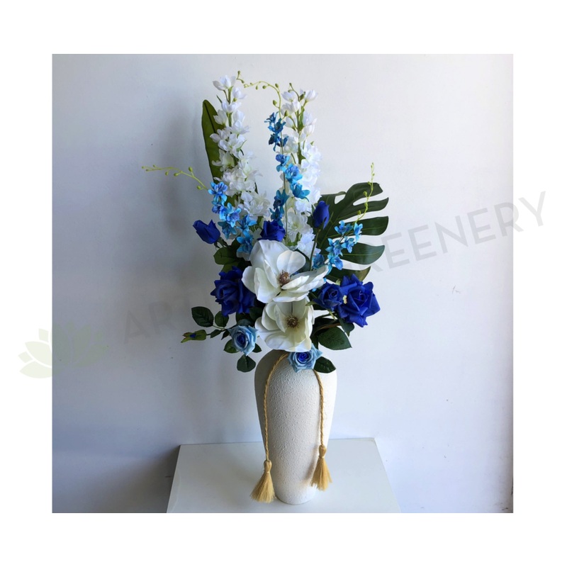 FA1073 – White Magnolia & Blue Roses, Orchids Floral Arrangement 60cm Tall