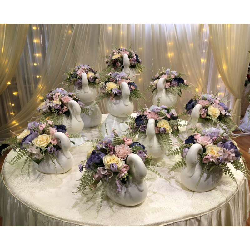 FA1077 – Pastel Colour Arrangement in Swan Vases – Frosina