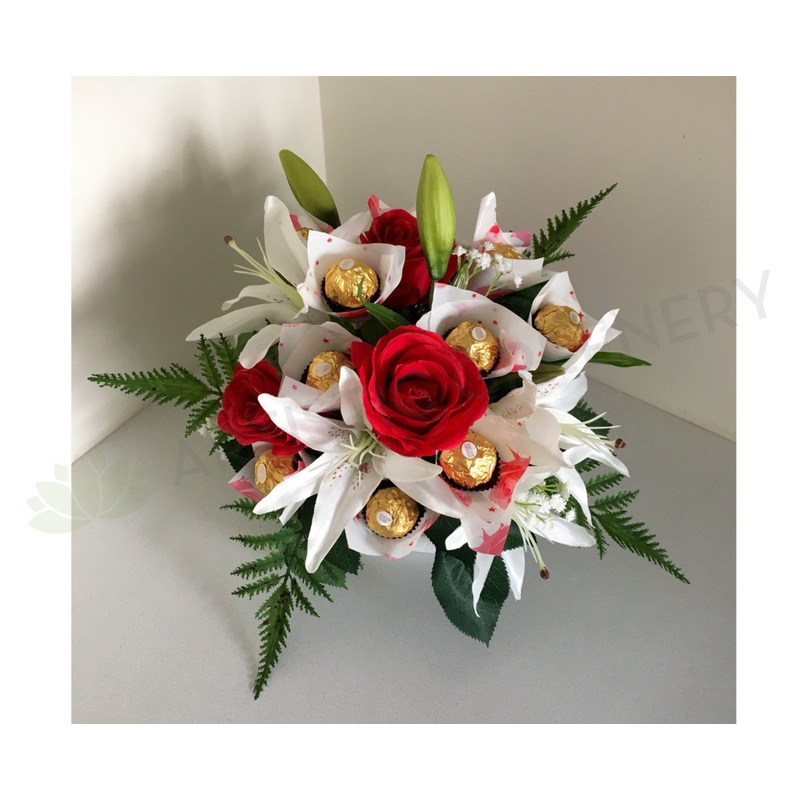 Ferrero Rocher Chocolate & Silk Flowers Arrangement (Gift)