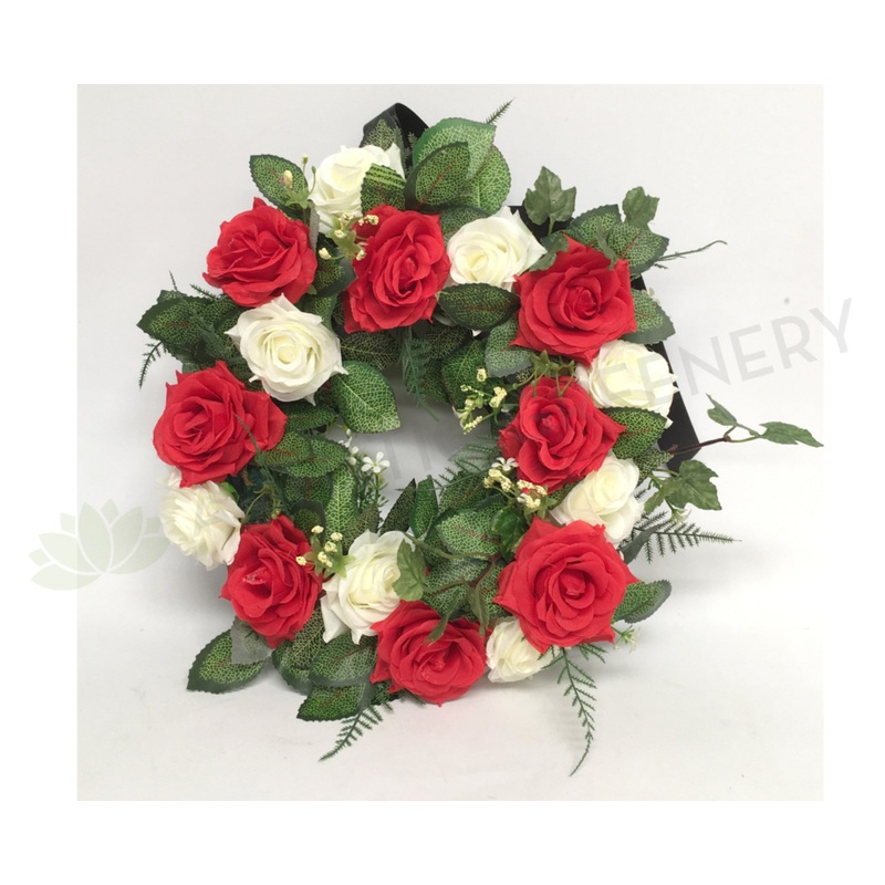 Red & White Rose Floral Wreath 30cm / 40 / 50cm