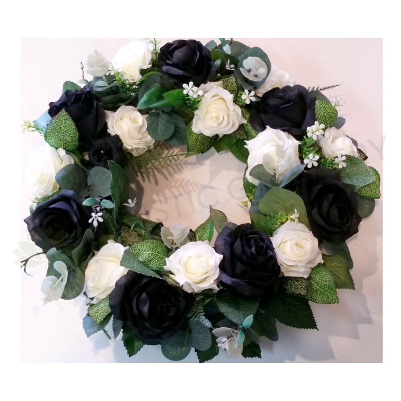 Black & White Rose Floral Wreath 30cm / 40 / 50cm – SYM0035