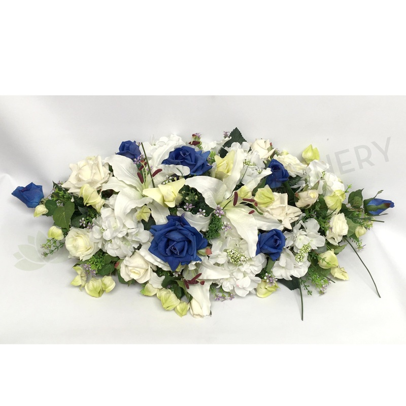 Blue & White Casket Spray / Memorial Flowers 70cm & 100cm Long – SYM0031