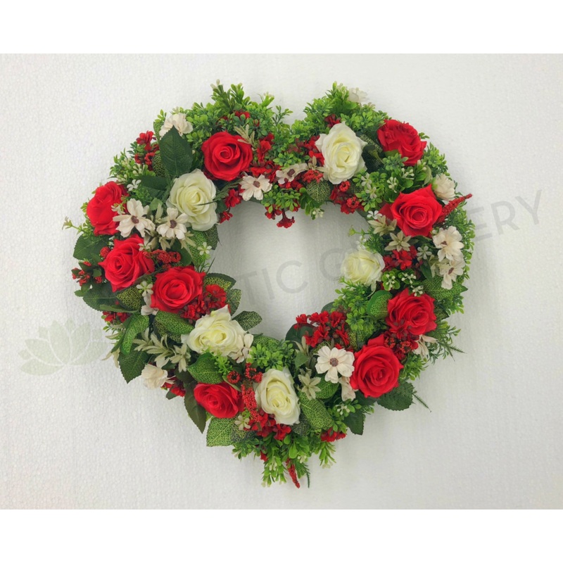Heart Shaped Floral Wreath (Red & White) 35cm / 60cm