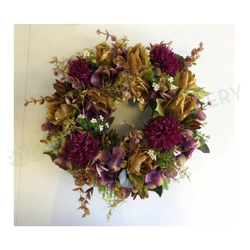 Maroon & Gold Floral Wreath 30cm / 40 / 50cm – SYM0030