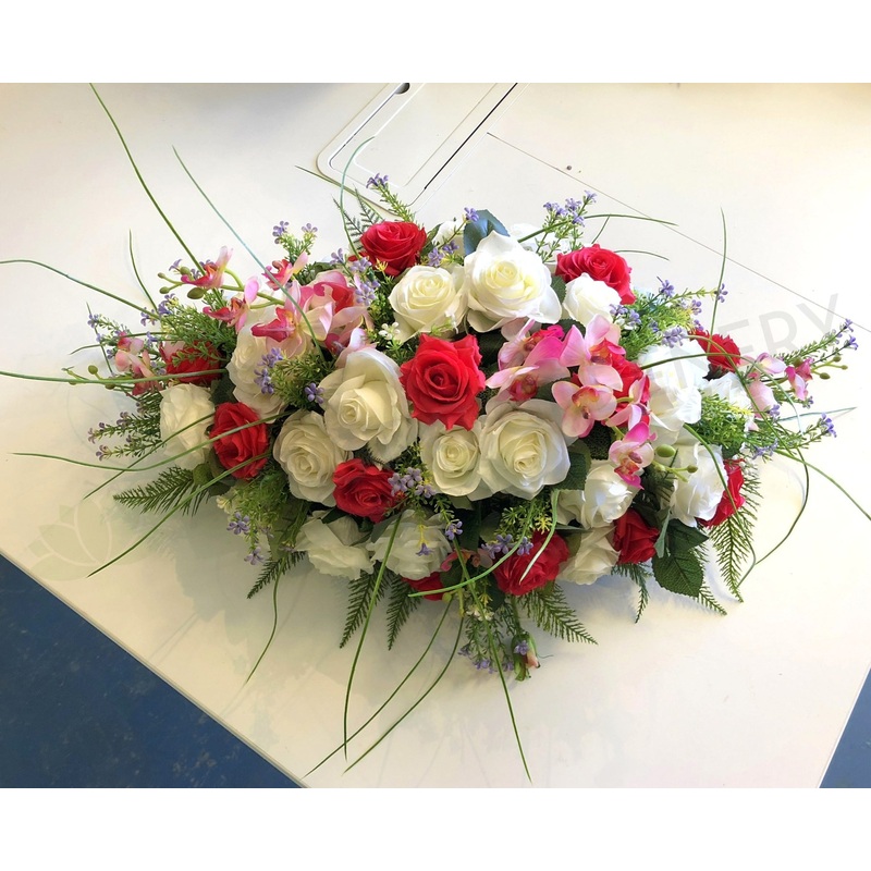 Pink & White Casket Spray / Memorial Flowers 70cm & 100cm Long – SYM0032