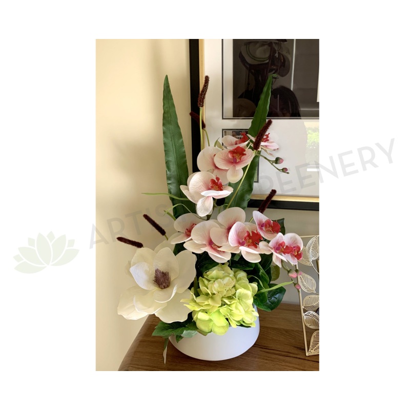 FA1025B- White Magnolia & Orchid Floral Arrangement