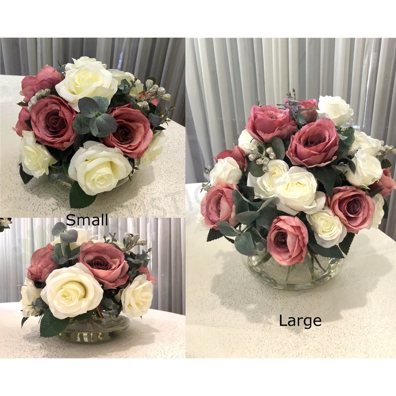 FA1080-3 and 4 – White & Dusty Pink Round Arrangement 2 Sizes