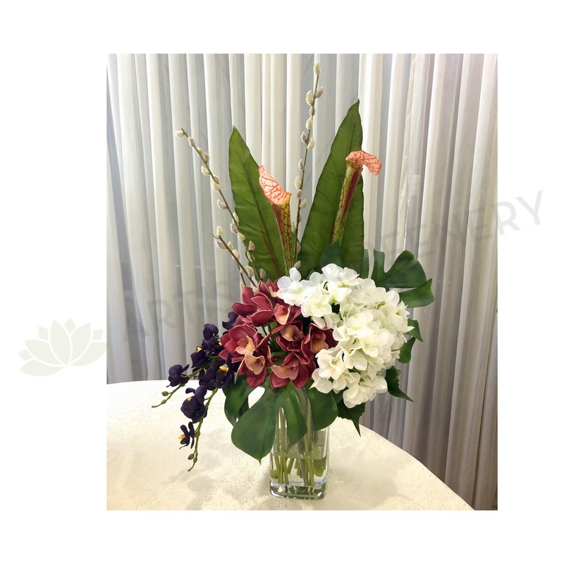 FA1080-5 – White & Purple Tall Floral Arrangement 76cm Tall