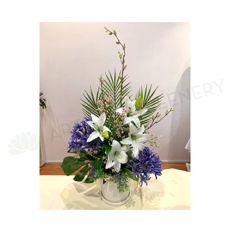 FA1092 – Purple & White Floral Arrangement 70cm Tall