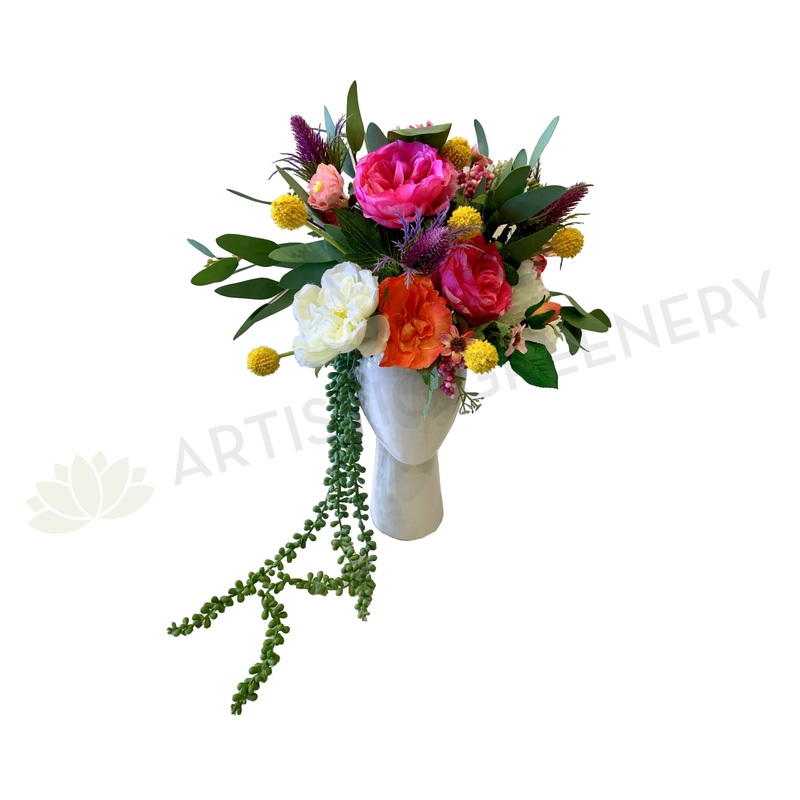 FA1102 – Colourful Flower Arrangement in Lady Head Vase (approx. 40cm Height)