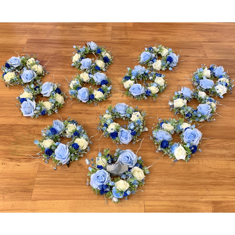 Wedding Table Centrepieces – Light Blue & White – Michelle S