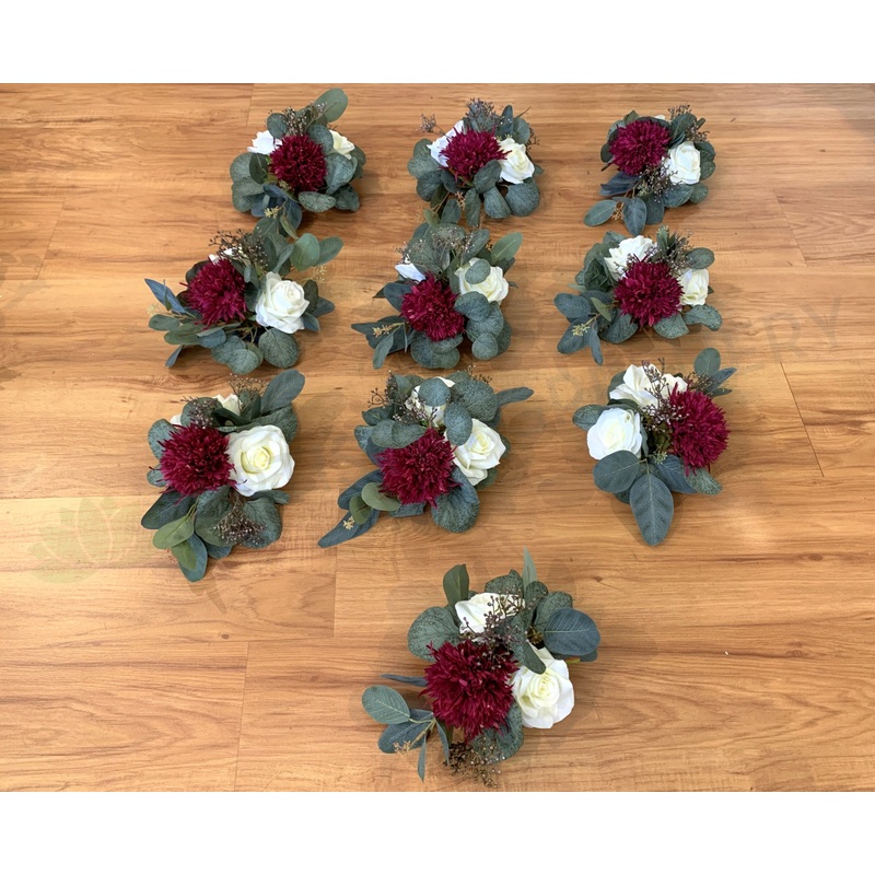 Wedding Table Centrepieces – Natives Maroon & White – Olivia S