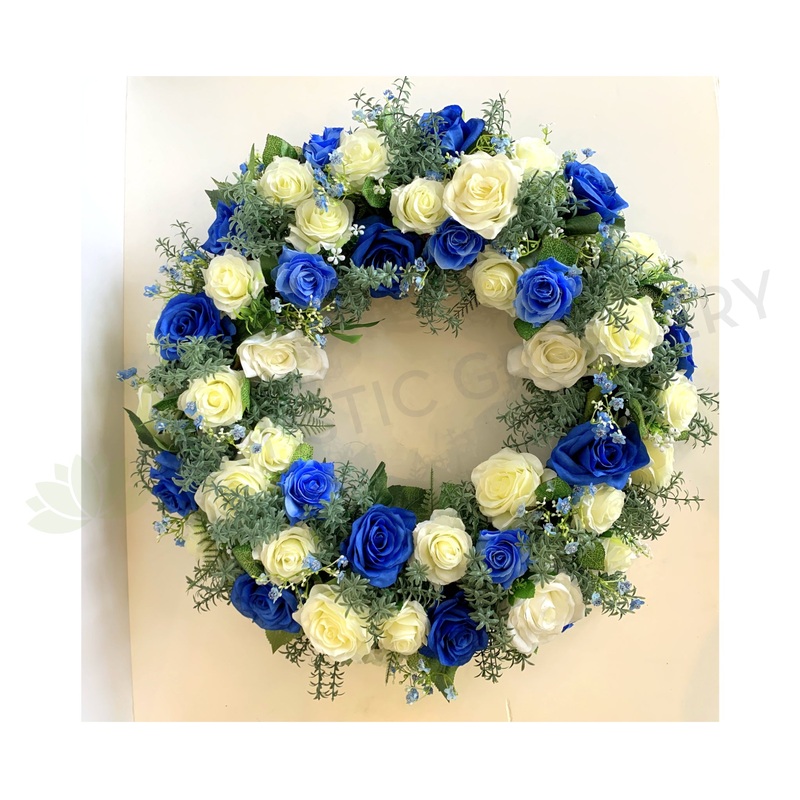 Blue & White Rose Floral Wreath 30cm / 40 / 50cm – SYM0045
