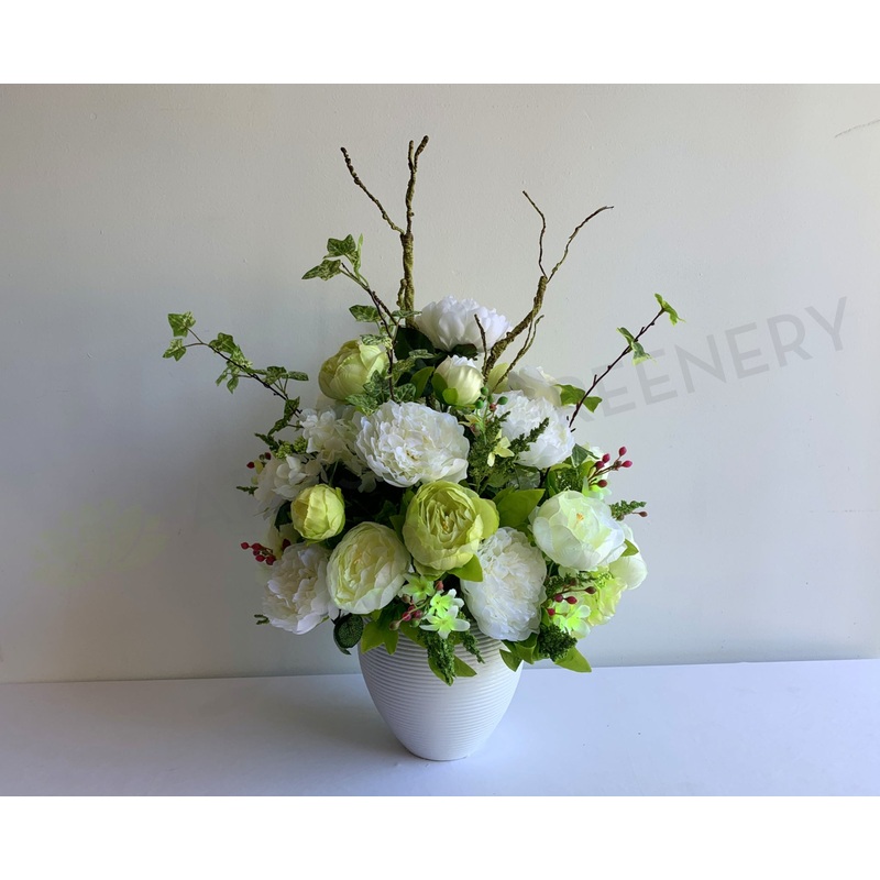 FA1107 – Light Green & White Peony Roses Flower Arrangement 70cm tall