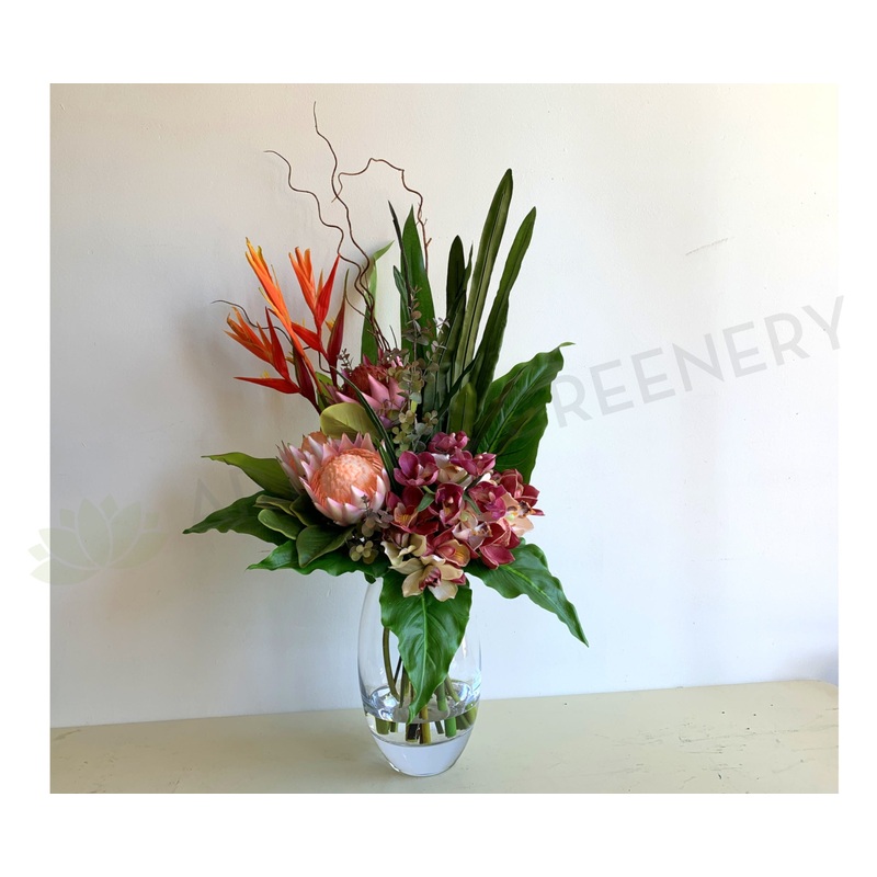 FA1112A – Orchid & King Protea Floral Arrangement (85cm Height) REF: Michelle