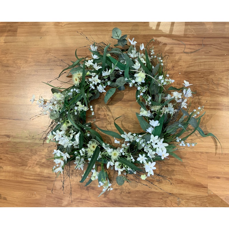 Natural Style White Flowers & Greenery Wreath 60cm – WRE0001