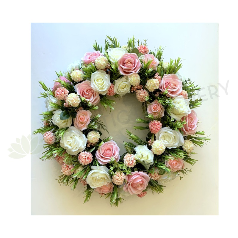 Pink & White Rose Floral Wreath 30cm / 40 / 50cm – SYM0047