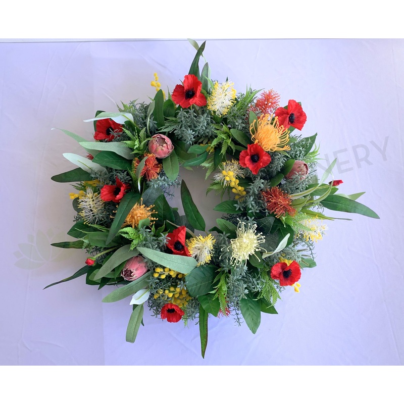 Poppy & Native Floral Wreath 30cm / 40cm / 50cm -SYM0046