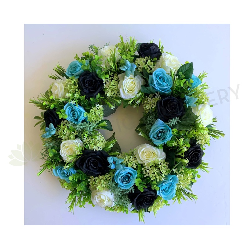 Port Adelaide Football Club Themed Floral Wreath (Black Teal and White Colours) 30cm / 40cm / 50cm (WRE003)