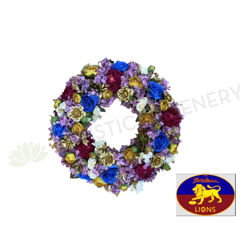 Brisbane Lions Football Club Themed Floral Wreath 30cm / 40cm / 50cm (WRE005)