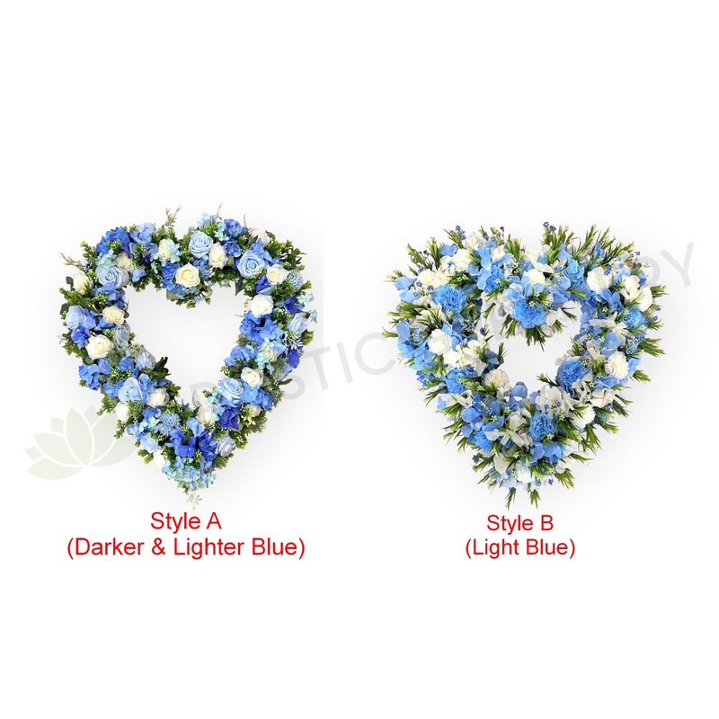 Blue & White Floral Wreath (Heart Shape) 35cm / 60cm – SYM0033BLU-HEART