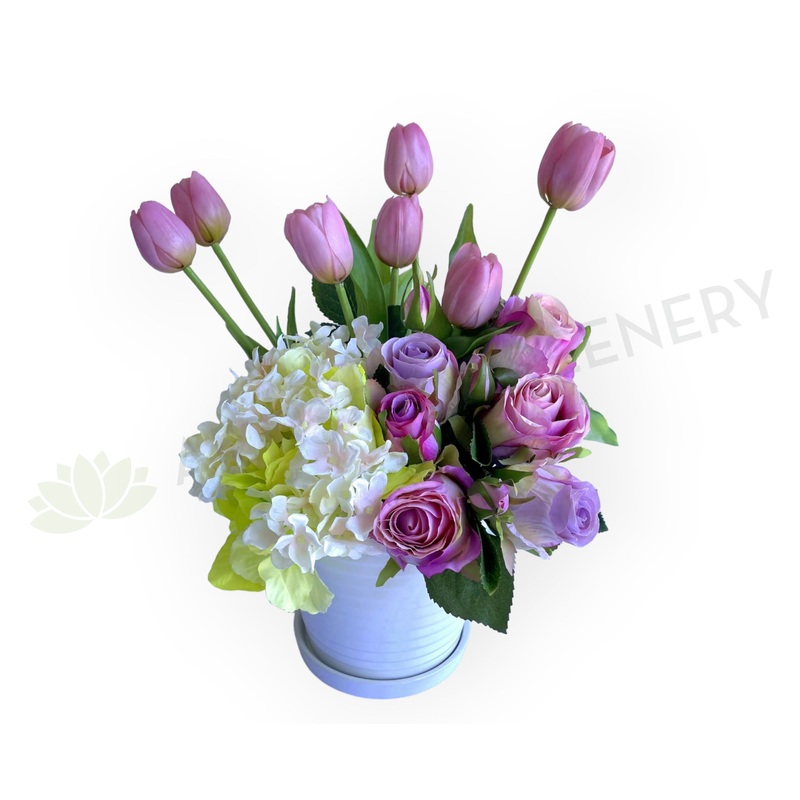 FA1135 – Light Purple & White Tulip Roses Flower Arrangement 38cm tall