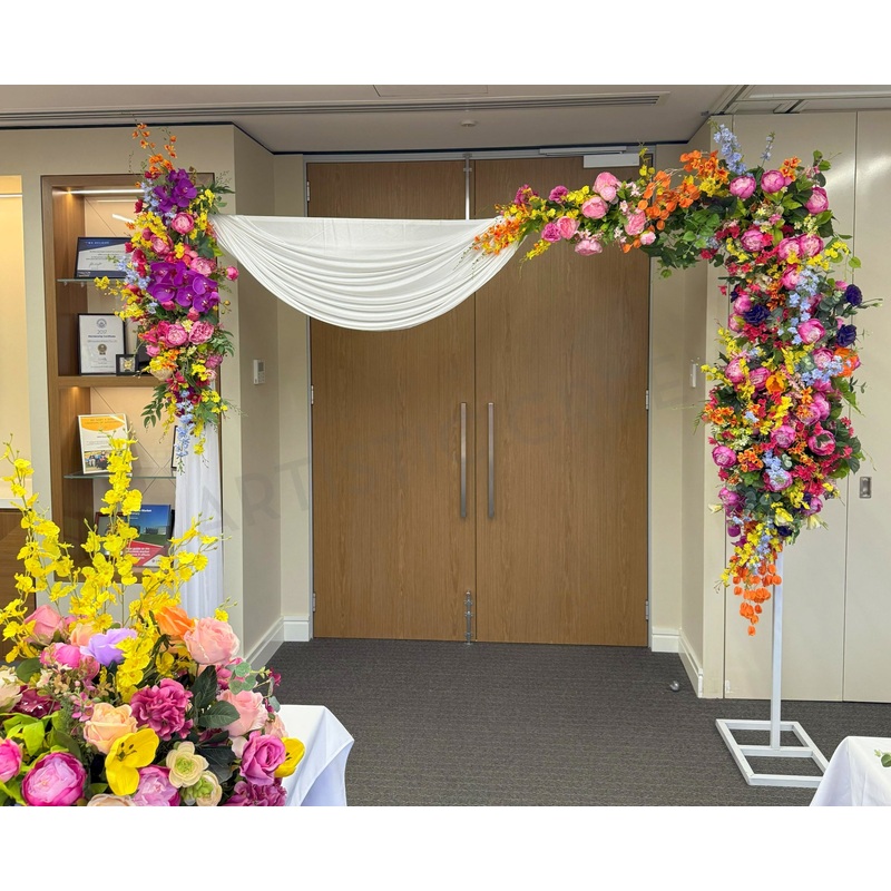 For Hire – Colourful Floral Backdrop / Arbor 240cm wide (adjustable Height) Code: HI0070 EBM