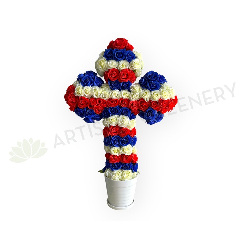 Greek Orthodox Cross Memorial Flowers 60cm tall – SYM0058