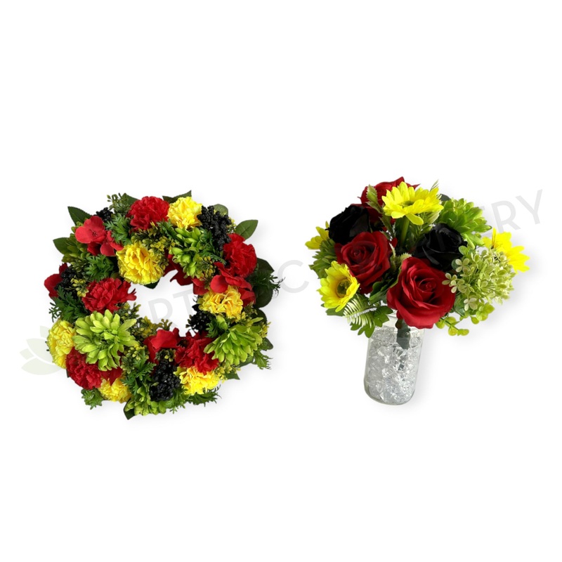 Rasta / Reggae Colour Floral Wreath 30cm / 40cm / 50cm & Bouquet Style (Code: SYM0061)