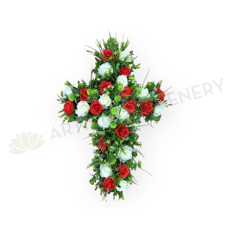 Red & White Floral Cross 40cm / 65cm / 90cm (SYM0062)