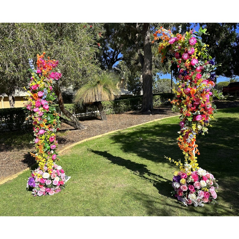 For Hire – Spring Colourful Swag / Floral Arch / Moon Arbor / Crescent Arbor – Freestanding (Code: HI0063COL))