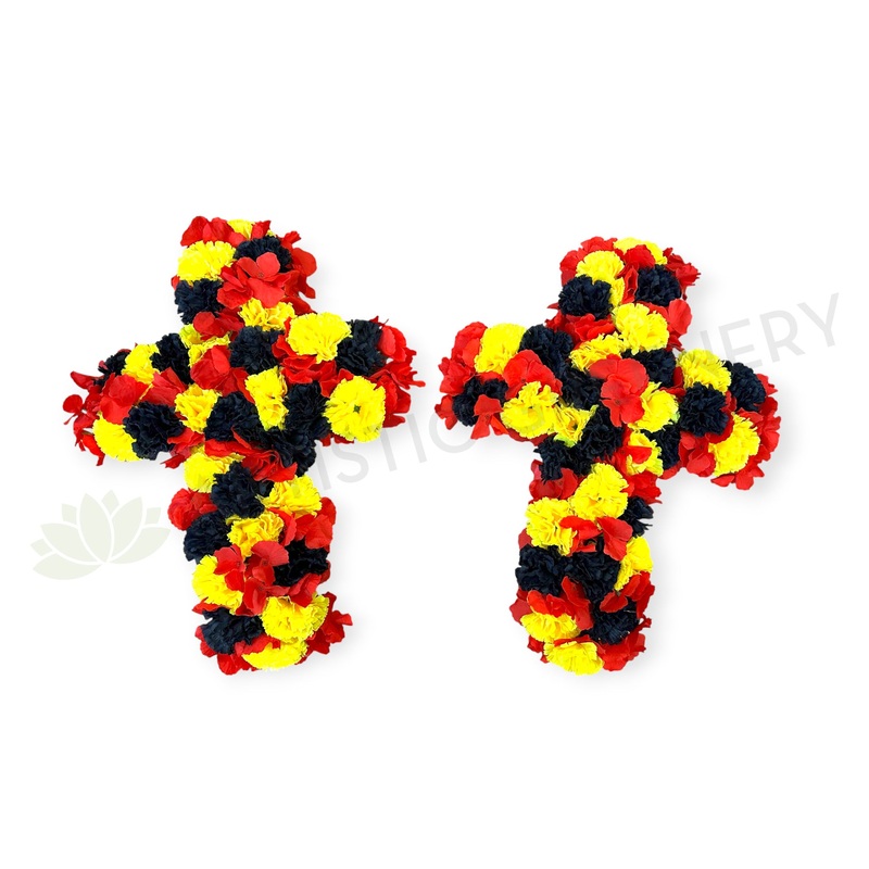 Indigenous Colour Themed Floral Cross (Red Black & Yellow) 40cm / 70cm / 90cm (SYM0038CROSS)
