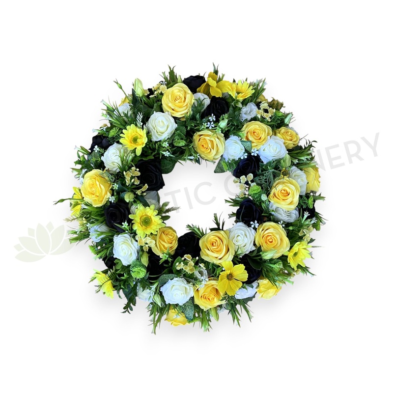 Yellow Black & White Floral Wreath 30cm / 40 / 50cm – SYM0063