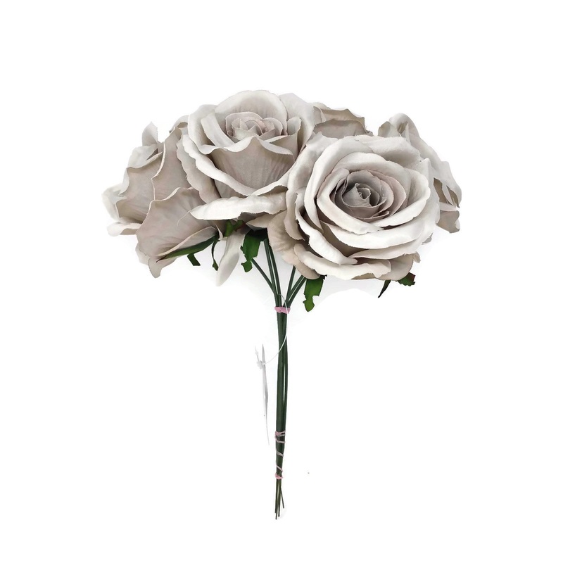 6 Wired Stem Rose Bundle x 27cm – Pewter Grey discontinued