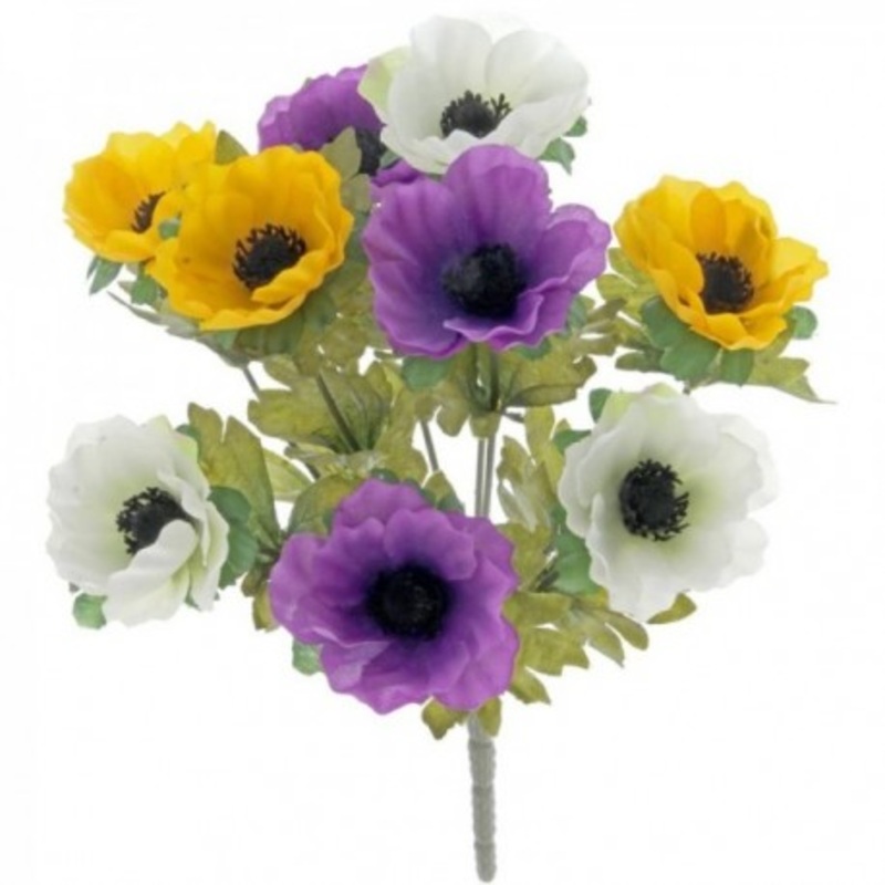 Anemone Bush x 27cm – Purple Yellow & White AM0905