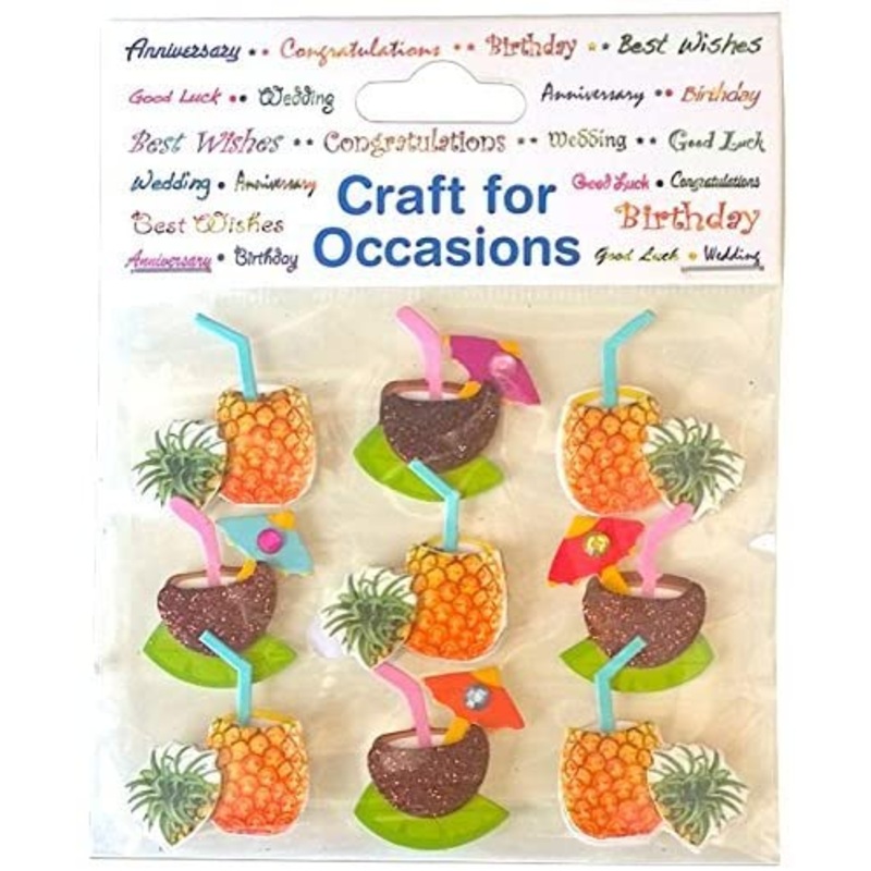 Card Craft Embellishments, Holidays Cocktail Drinks in Coconuts and Pineapples