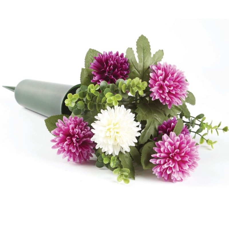 Everlasting Blooms – Grave Spike with Flowers – Pom Pom Dahlia & Boxwood