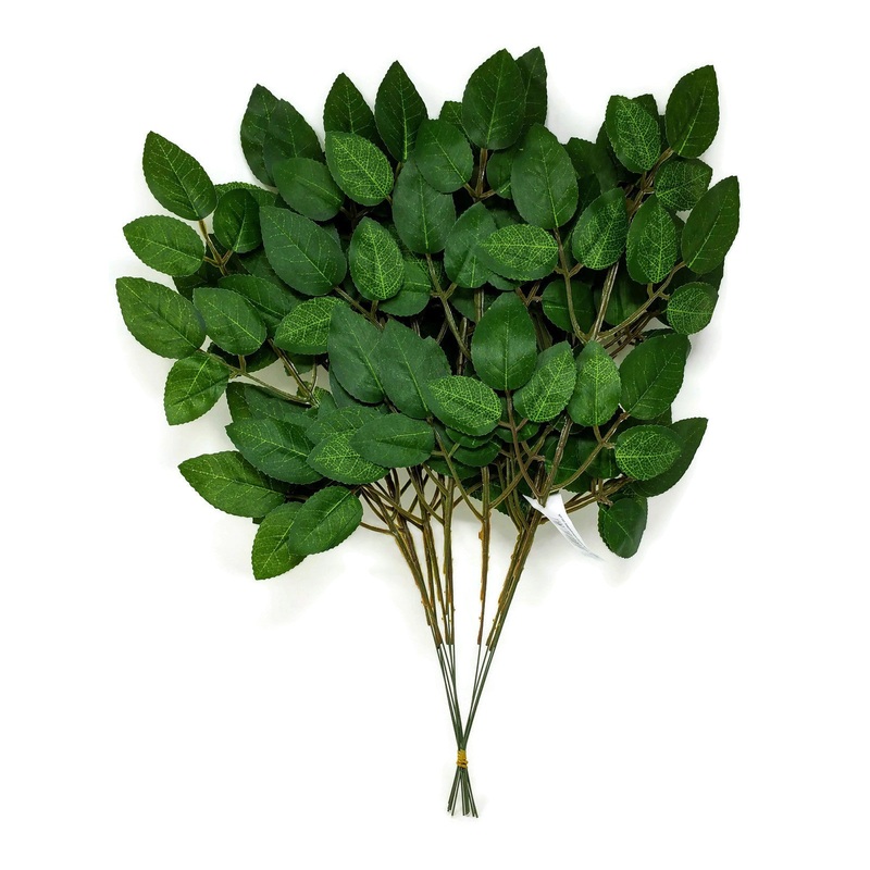 Green Rose Leaf Wired Bundle – 12 Wired Stems