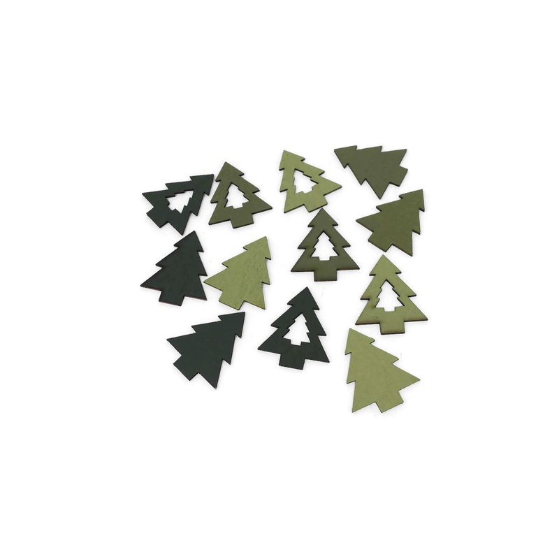 Green Wooden Tree Embellishment x 4cm – Pack of 12