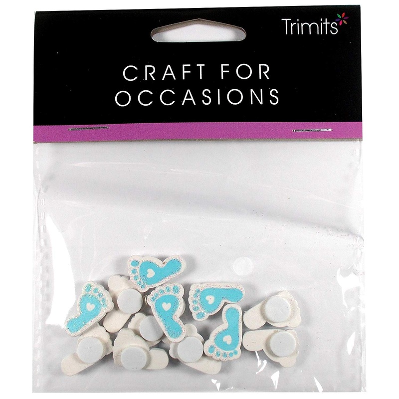 Pack of 12 Wooden Sticky Blue Baby Feet